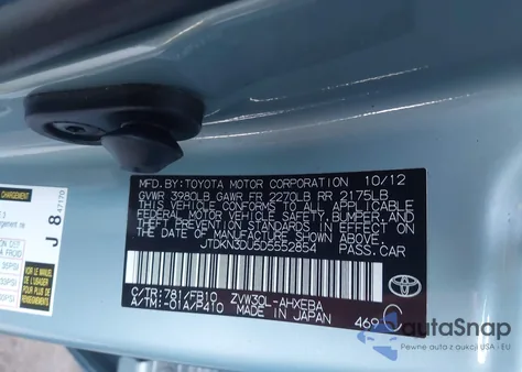 2013 Toyota Prius Two z USA, uszkodzony, nr VIN JTDKN3DU5D5552854